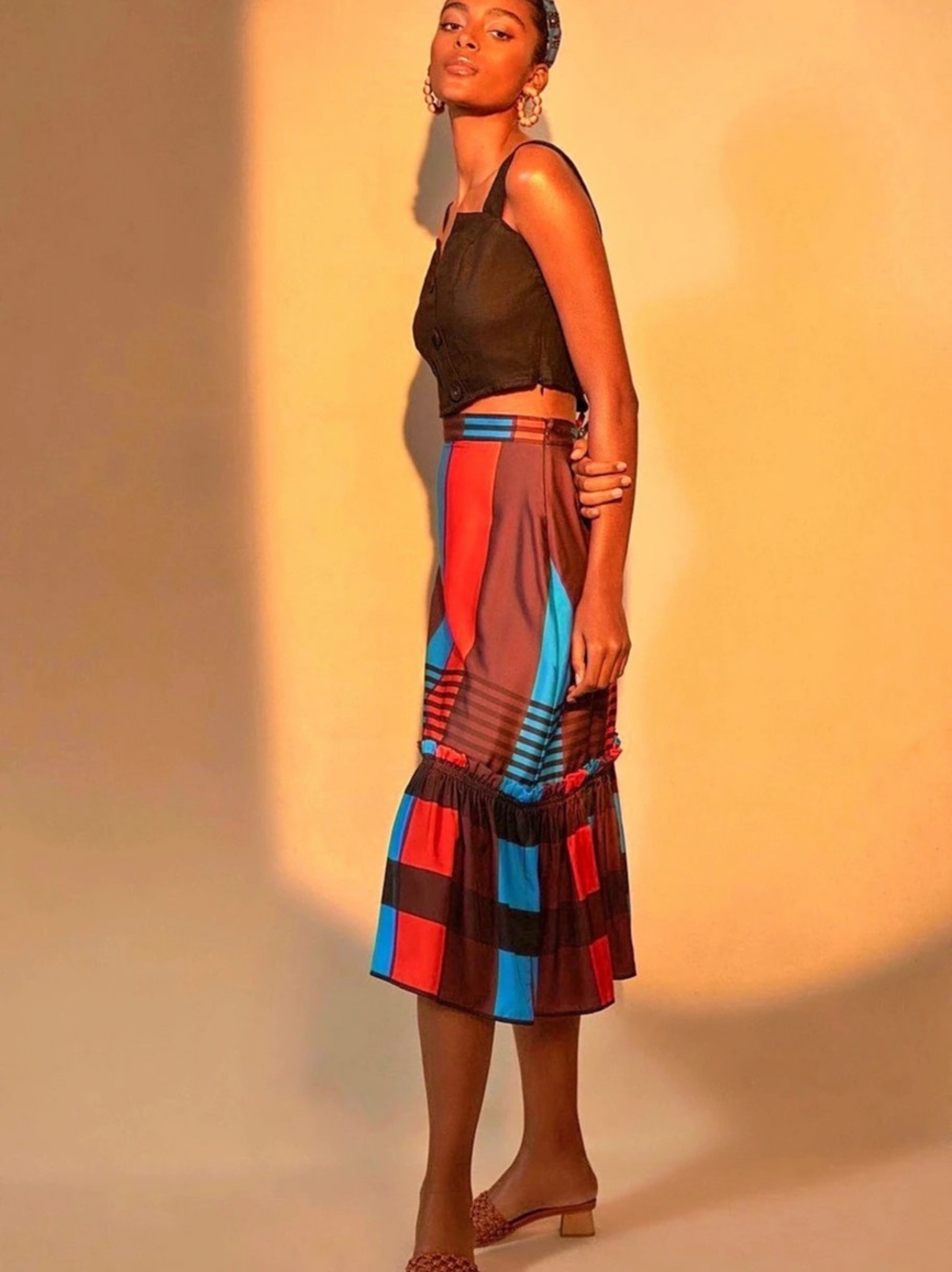 Eckhaus Latta Color Block Midi Skirt Size 6 NWT